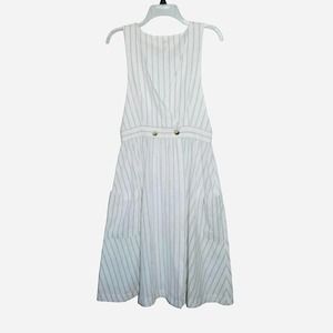 Free People Diana Wrap Striped Midi White Black Pinstripe Dress Pockets Medium